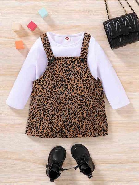 

baby leopard print overall dress & solid tee she, White