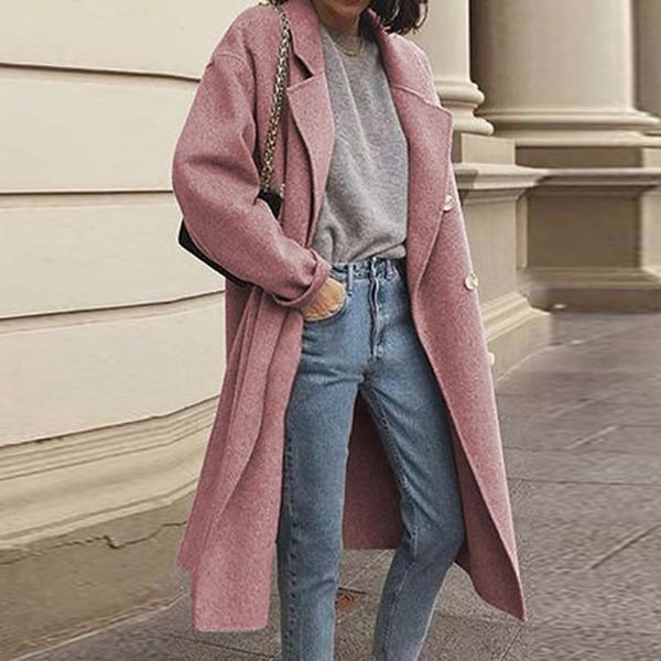 

women's wool & blends 2021 elegant and fashionable women's windbreaker lapel long-sleeved double-breasted loose woolen coat women k, Black