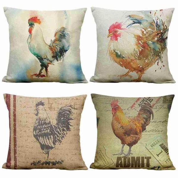 

cushion/decorative pillow 1pc rooster cover animal realistic chicken cushion case oil painting hummingbird bed for kid retro hen toss