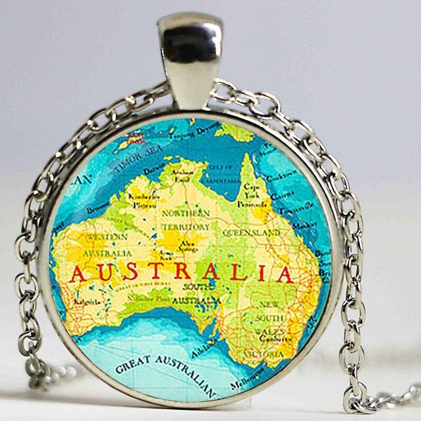 

australia glass pendant. map necklace.australia jewelry, birthday gift ,glass cabochon pendant,silver plated pendant necklaces