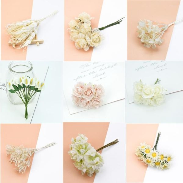 

decorative flowers & wreaths 6/10/12pcs mixed beige mini artificial plant flower cherry stamen berries bundle diy christmas wedding cake gif