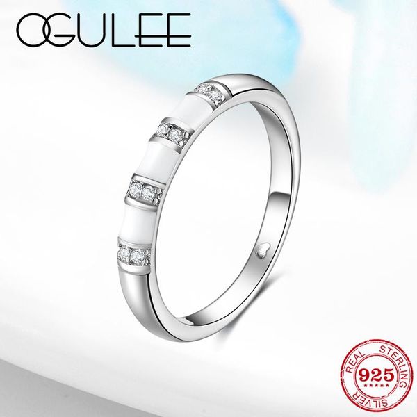 

cluster rings exquisite white enamel clear cz for women 925 sterling silver fashion jewelry accessories mother's day gifts, Golden;silver