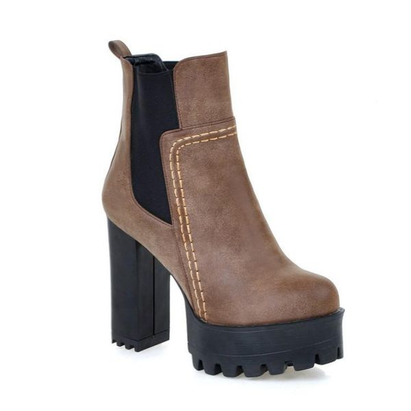 

boots 2021 fashion women shoes high thick-heeled platform leather ankle for, Black