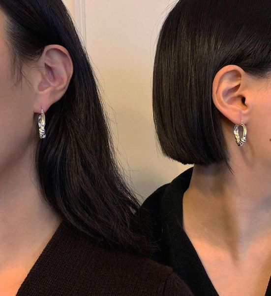 

hoop & huggie french style 925 sterling silver knotted earrings women minimalist ins, Golden;silver