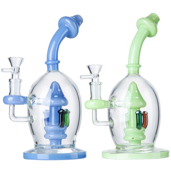 Einzigartige Pilz-Wasserbong, berauschende Glasbongs, Wasserpfeifen, Rig-Ball-Stil, Duschkopf, Perc-Perkolator, 5 mm dick, grün, blau, Wasserpfeifen-Ölplattformen, Wachs-Dab, 14 mm Verbindungsrohre, Großhandel