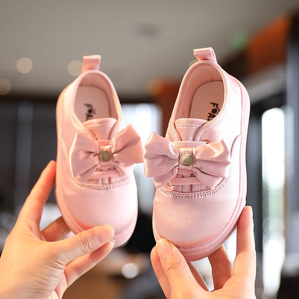 

Autumn Kids Sneakers Fashion Solid Color Bowtie Girls Cloth Shoes Children Boys Sport Shoes Flat Student Shoes Size 21-36 SYY168, Syy168beige