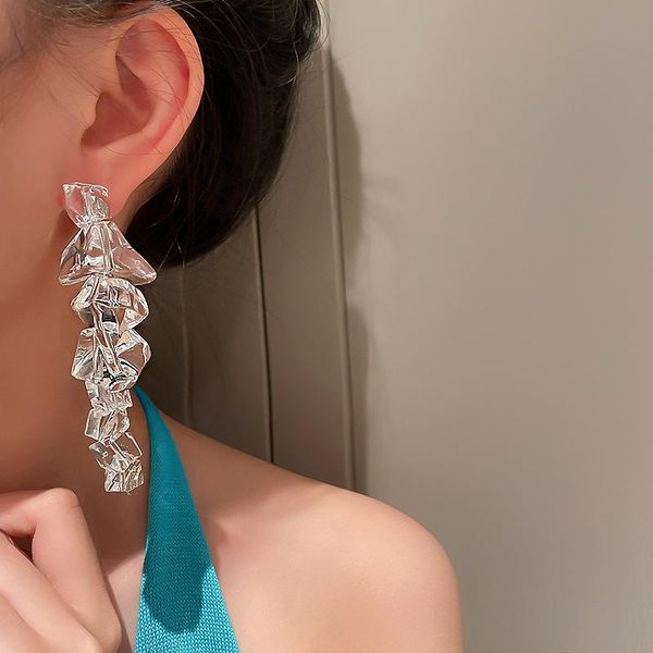 

dangle & chandelier minar exaggerated irregular arcylic cube long earrings for women femme transparent geometric drop jewelry, Silver