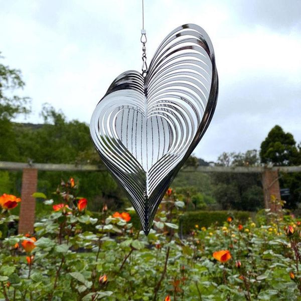 

decorative objects & figurines 3d beating wind spinner square heart drop shape stainless steel rotating chime bell outdoor garden indoor han
