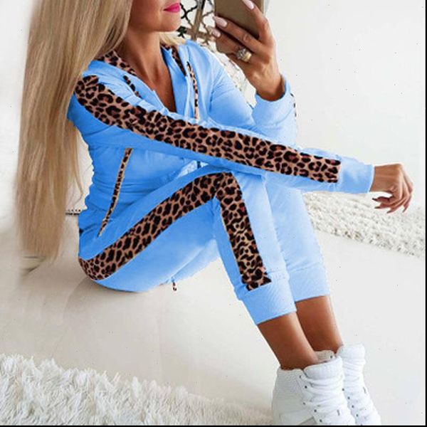

autumn winter 2 piece women tracksuits set hoodie pants tracksuit leopard sportwear casual female zipper jogging suit plus size 3xl, Gray