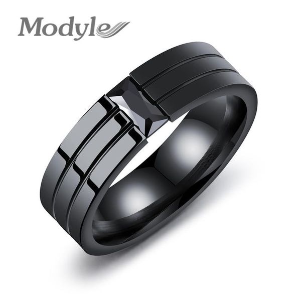 

modyle punk cool simple black cz stone ring for men stainless steel wedding band engagement cluster rings, Golden;silver