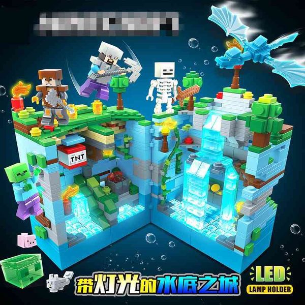 

big gift box 696 compatible lego assembled building blocks my world underwater city children's toy with light