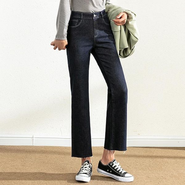 

women's jeans women casual office lady high waist slim fit straight ankle-length elastic soft female trousers denim pants, Blue