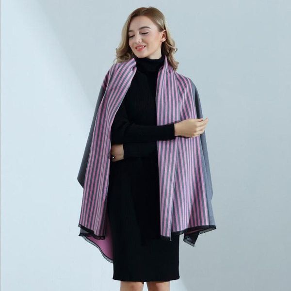 

scarves double-face women cashmere pashmina striped shawls and euramerican design thicken warm wrap winter woman scarf, Blue;gray