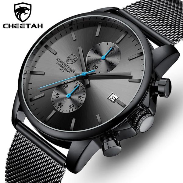 

wristwatches men watch cheetah watches mens stainless steel quartz wristwatch chronograph date male clock relogio masculino, Slivery;brown