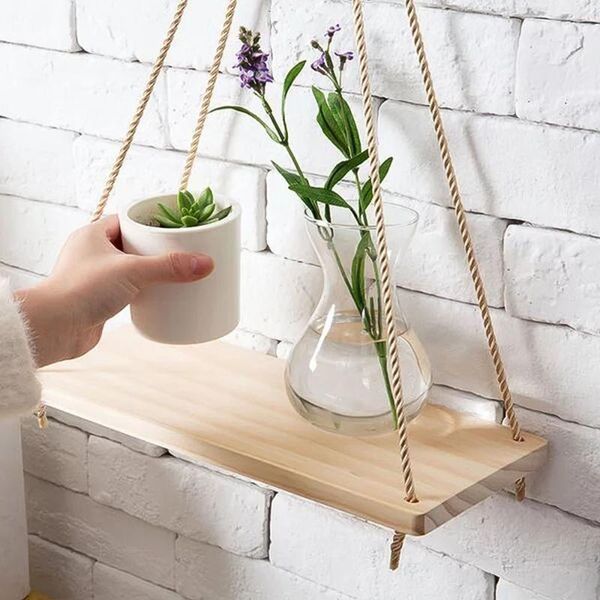 

other home decor wooden wall shelf rope hanging plant flower pot holder crafts sundries storage shelves diy decoration christmas gifts