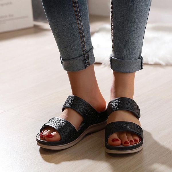 

slippers women's classic sewing ladies casual open toe shoes female wedges comfortable footwear women solid beach plus size 2021, Black