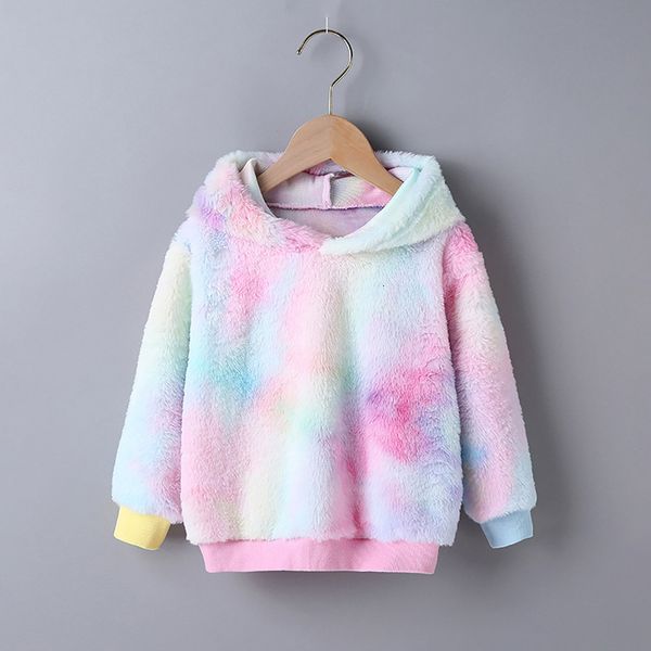 

spring and autumn and winter children's hooded sweater girl's sweet casual mixed dyed top, White