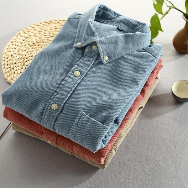 

men's casual shirts male blue red solid color shirt cloth men spring and autumn fashion brand japan style vintage slim fit corduroy, White;black