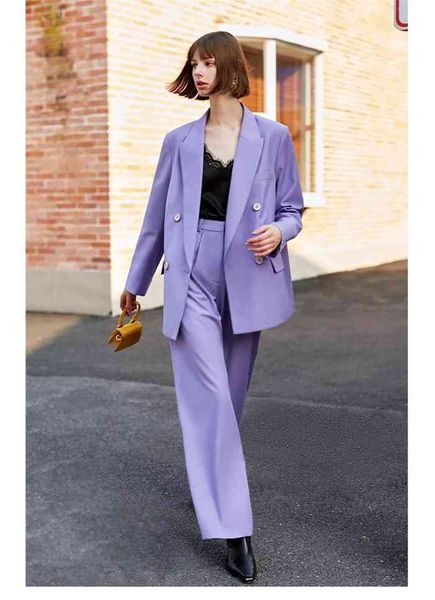 

women's two piece pants light purple high street suit office set casual blazer jacket and wide leg style for daily life dressing 3hvk, White