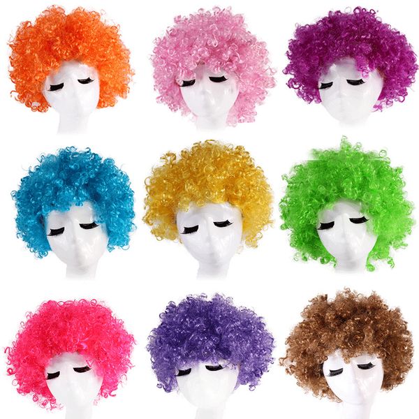 

head halloween exploding color clown cos male fan hair performance prop fluffy headgear wig, Black;brown