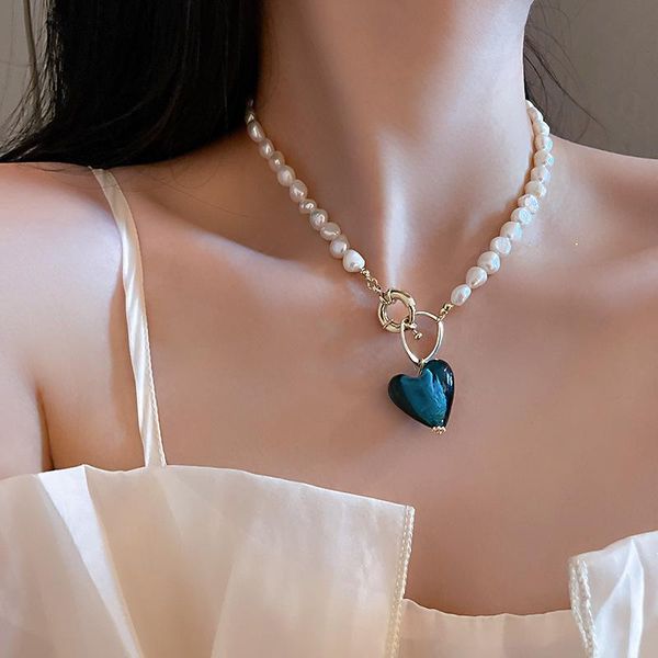 

chains freshwater pearl clavicle chain baroque heart for summer 2021, Silver