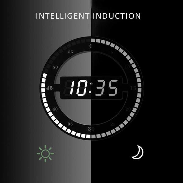 LED Dijital Duvar Saati 3D Aydınlık Dilsiz Elektronik Duvar Saati Sıcaklık Tarihi Çok fonksiyonlu Atlama İkinci Saat Ev Dekorasyon 210724