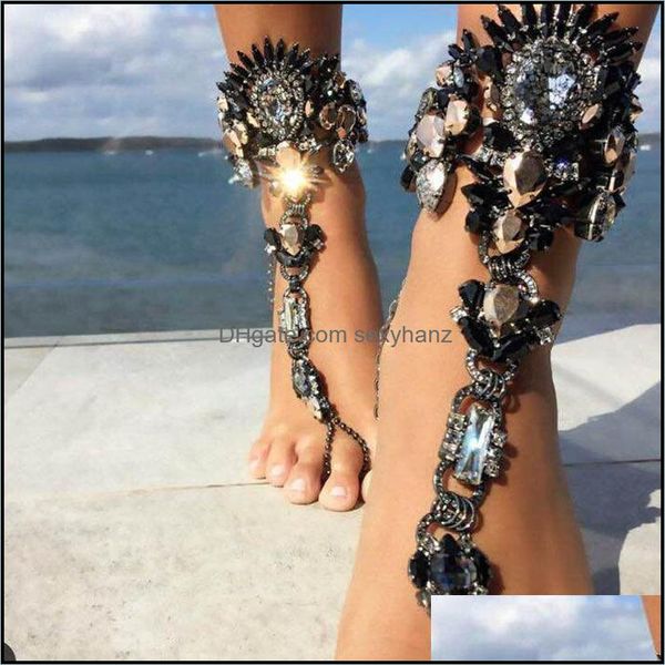 Statement Luxus Kristall Fußkettchen Barfuß Sandalen Knöchel Armband für Frauen Böhmische Beinkette Strass Schmuck Fuß Drop Lieferung 2021 Vl2