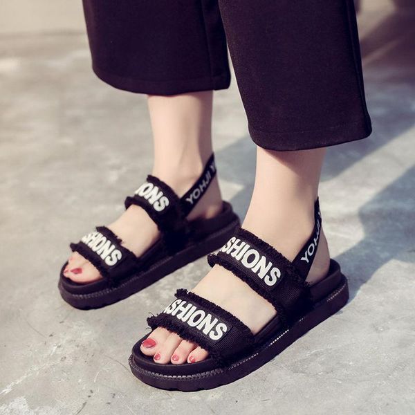

sandals women female shoes flat on platform summer 2021 fashion beach casual arrival, Black