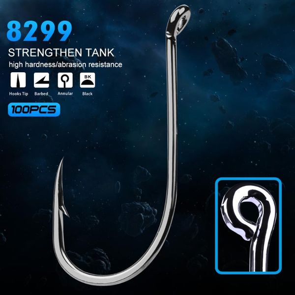 

100pcs proberos brand fishing hook 8299 ocs series hc-72a high-carbon steel fishhook saltwater bass 1/0-10/0# hooks