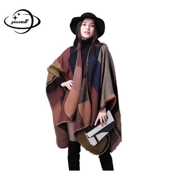 

woman capes coat winter/autumn female ponchos wraps scarf shawl stoles plaid ladies fashion outwear clothes y40, Blue;gray