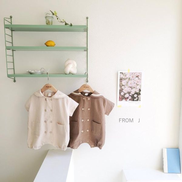

jumpsuits 2021 summer baby romper navy collar infant outfits korean style toddler boys girl jumpsuit kids cotton clothes, Blue