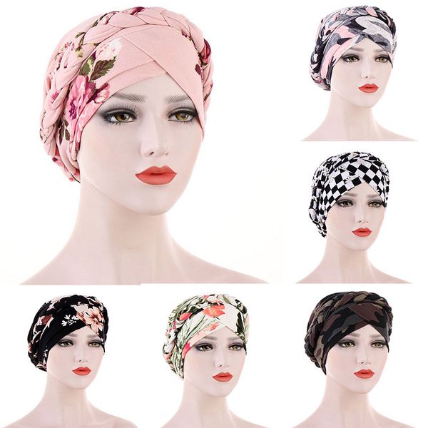 

bohemian print muslim turban scarf for women islamic hijab caps head wrap head scarves turban hat femme musulman turbante, Blue;gray