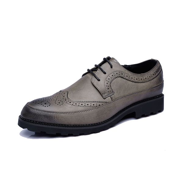 

2022 men leather brogue men shoes casual british style men oxfords brand dress shoes for oxfords, Black