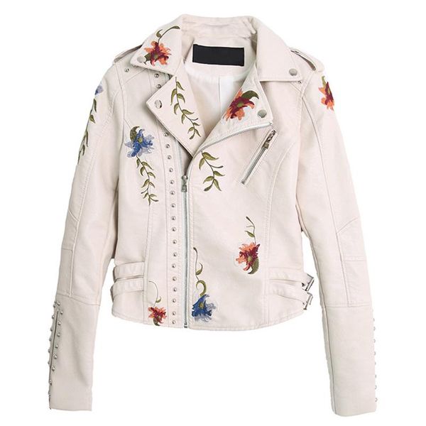 

women's jackets ly floral night leather jacket faux casual short coat for spring fall and winter m99, Black;brown