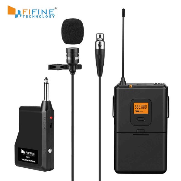 Sistema de microfone de Lavalier sem fio UHF de 20 canais FiFine com transmissor BodyPack, mini receptor portátil Mic Lapel