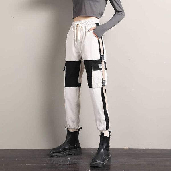 

women's pants & capris streetwear cargo women casual joggers black high waist loose female trousers ribbons korean style ladies jtf4 60, Black;white
