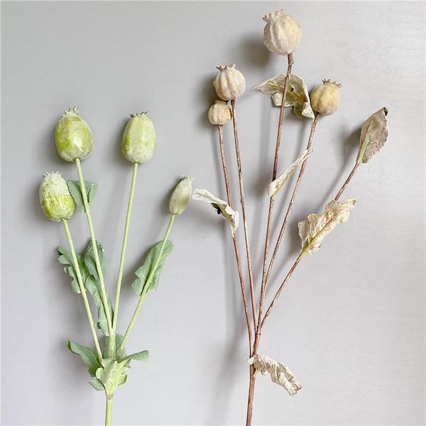 

decorative flowers & wreaths dried flower looking poppy fruit branch with leaves artificial for home garden decoration floral composition fa