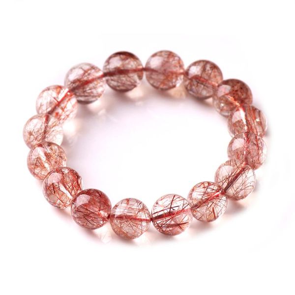 

link, chain natural red hair rutilated bracelet jewelry for woman man clear round beads stone stretch 7mm 8mm 9mm 10mm12mm 14mm, Black