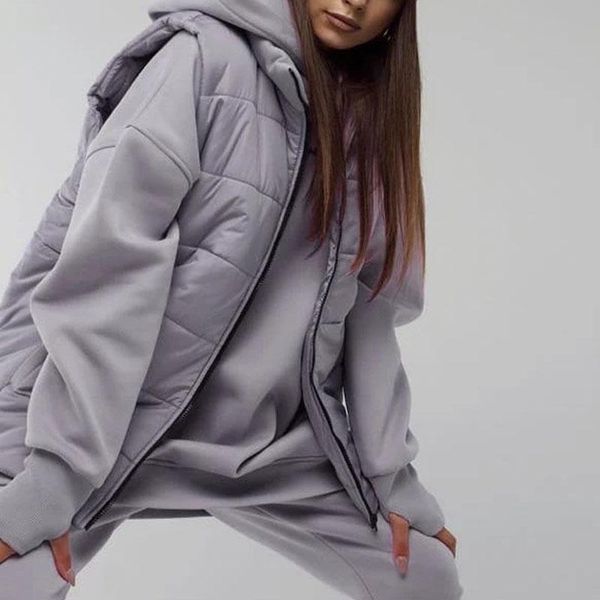 

women's two piece pants yana fashion sport sweatshirts suits women elegant loose solid cotton vests suit casual ankle banded ladies, White