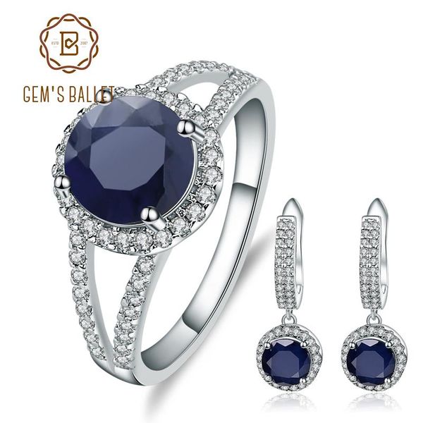 

bracelet, earrings & necklace gem's ballet natural blue sapphire gemstone vintage jewelry sets 925 sterling silver round classic ring s, Black