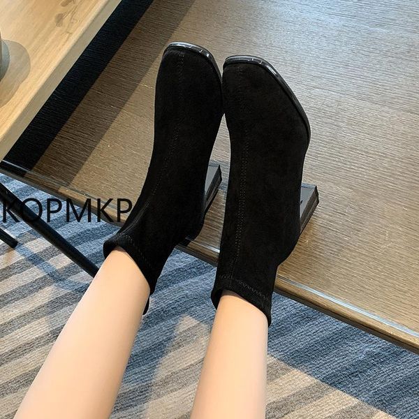 

boots fashion square heel mesh embroidered stretch cloth shoes women's luxury designer high heels, Black