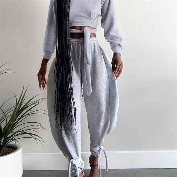 

high street fashion baggy sweatpants autumn waist casual joggers trousers solid female lace up harajuku pants gray 210517, Black;white