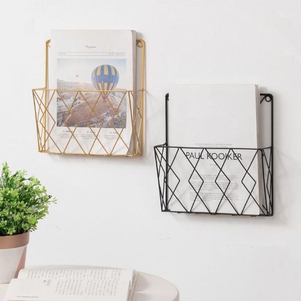 

hooks & rails 1pc modern wall hanging geometric placement stand mobile phone book spaper collection storage rack magazine display holder
