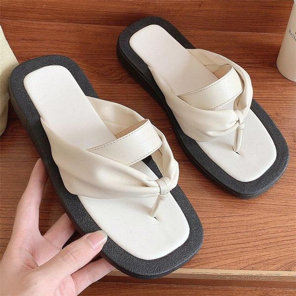 

casual flip flops women shoes fashion slippers charm open-toe flat set foot vacation beach sandals y142, Black