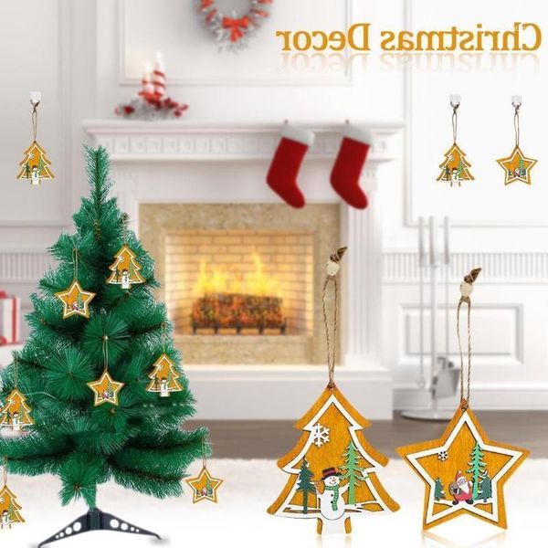 

christmas decorations innovative five-pointed star pendant tree decorative rope wooden card santa claus snowman home decor1
