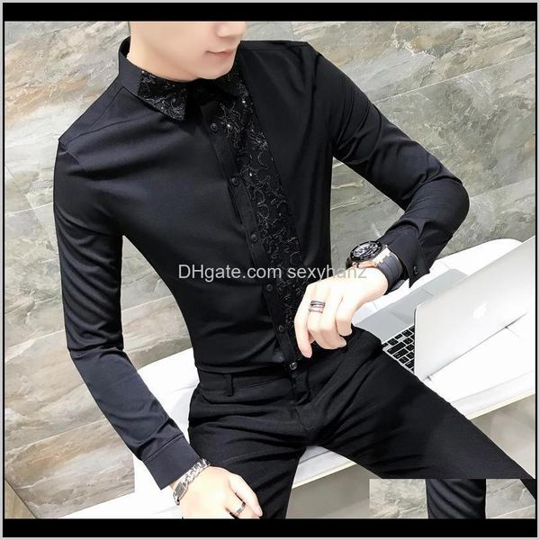 

shirts clothing apparel drop delivery 2021 autumn and winter plus veet keep warm business casual print shirt slim long sleeve mens dress shi, White;black