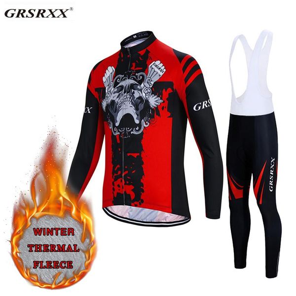 

winter cycling set fleece thermal keep warm jersey suit bicycle team men pro bike sportswear racing sets, Black;blue