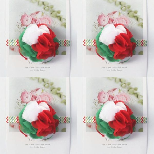

4pcs christmas gift kids girls headband unique chiffon flower elastic headbands hair bow children accessories poshoot, Slivery;white