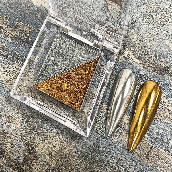 

2colors/box nail art magic mirror powder solid sparkly chrome dust pigment metallic ultra-fine flashing glitter, Silver;gold