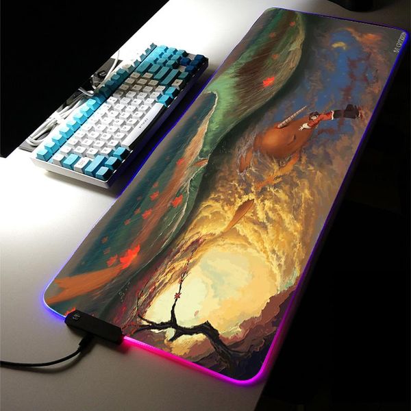 

mouse pads & wrist rests rgb led light gaming accessories chinese style animation bigfish begonia mousepad large keyboard non-slip game desk